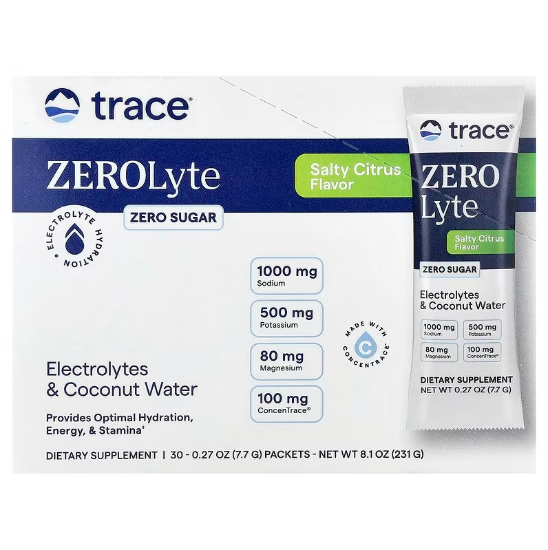 Trace Minerals - Zero Lyte elektrolytblandning - Salt tropisk frukt, 30 portionsp&aring;sar