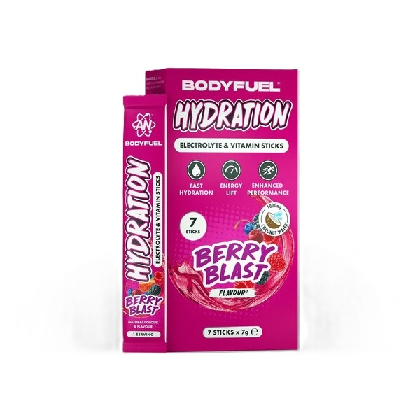 Bodyfuel - Elektrolyter och vitaminer i portionspåsar - Blå hallon, 7 × 7 g